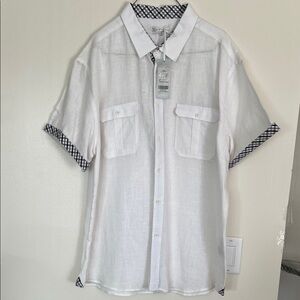 Amiani White Men's Shirt with Checkered Accents